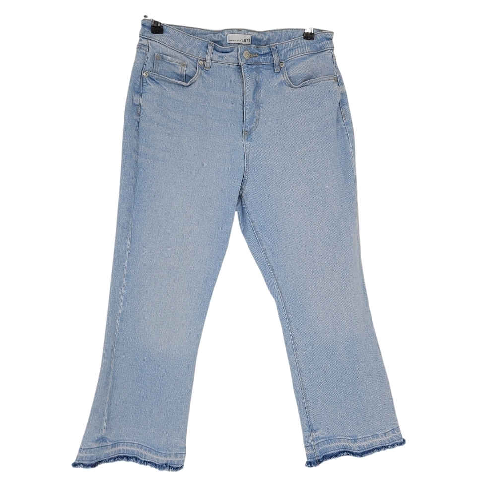 Ann Taylor LOFT Kick Crop Jeans High Rise Light Wash Denim Release Hem 10